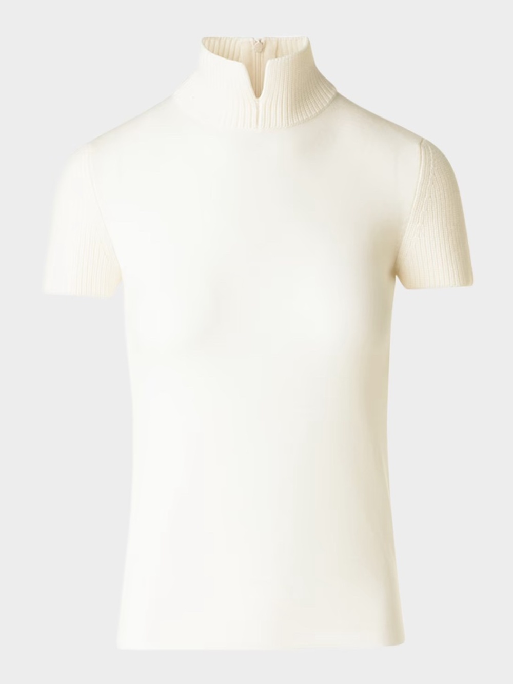 Akris Punto Slit Mock-Neck Short-Sleeve Sweater Size 6 Cream Virgin Wool